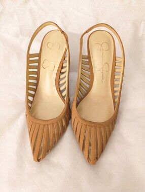 Jessica Simpson Tan Cutout Slingback Pointed Flats